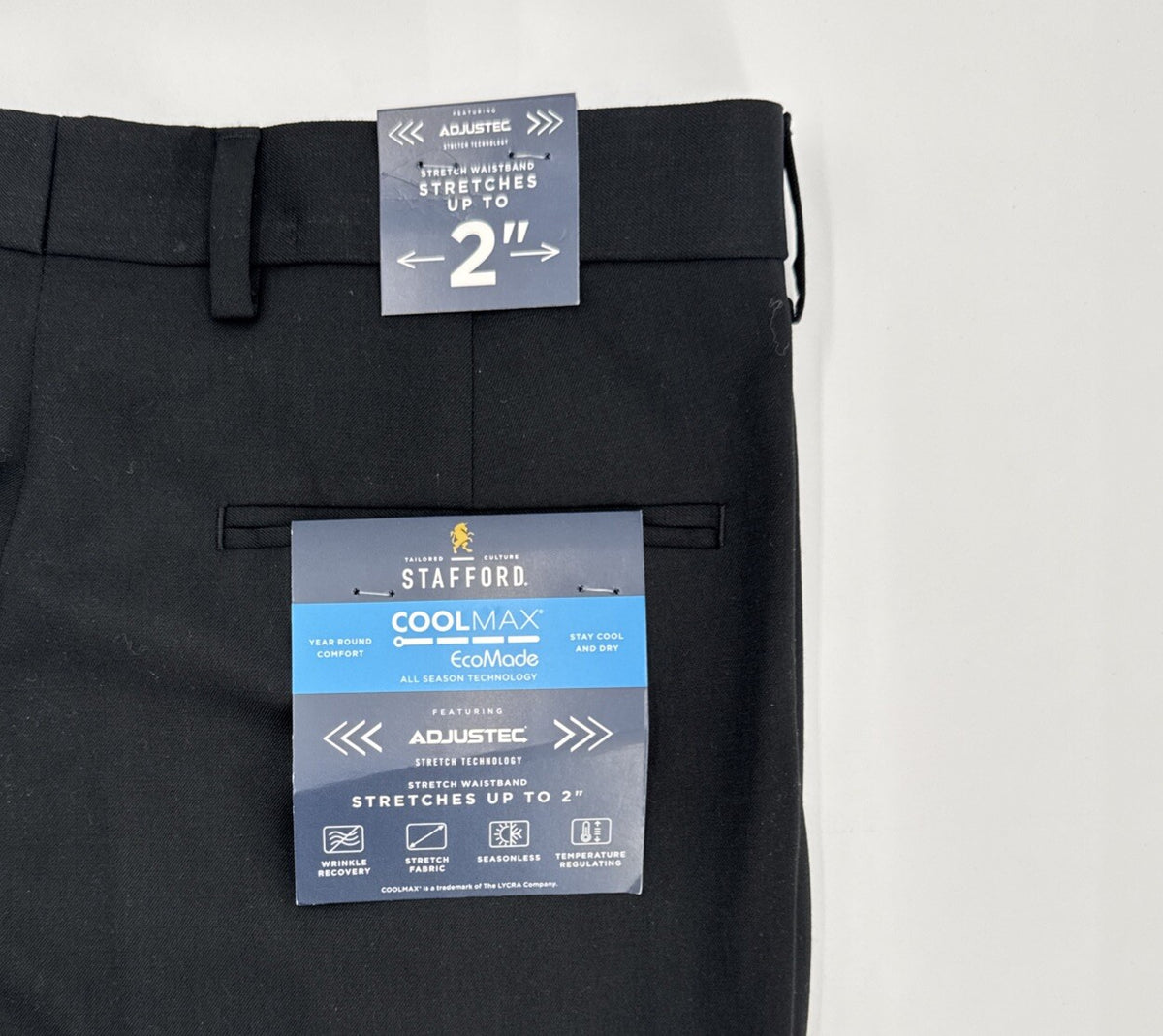 $110Stafford Coolmax Men’s Classic Fit Flat Front Suit Pants- Black- 34W 30L