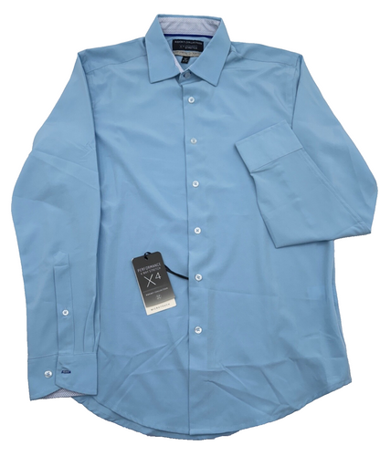 $68 Report Collection Men’s  4 Way Stretch Slim Fit Button Up Shirt-Blue- Small