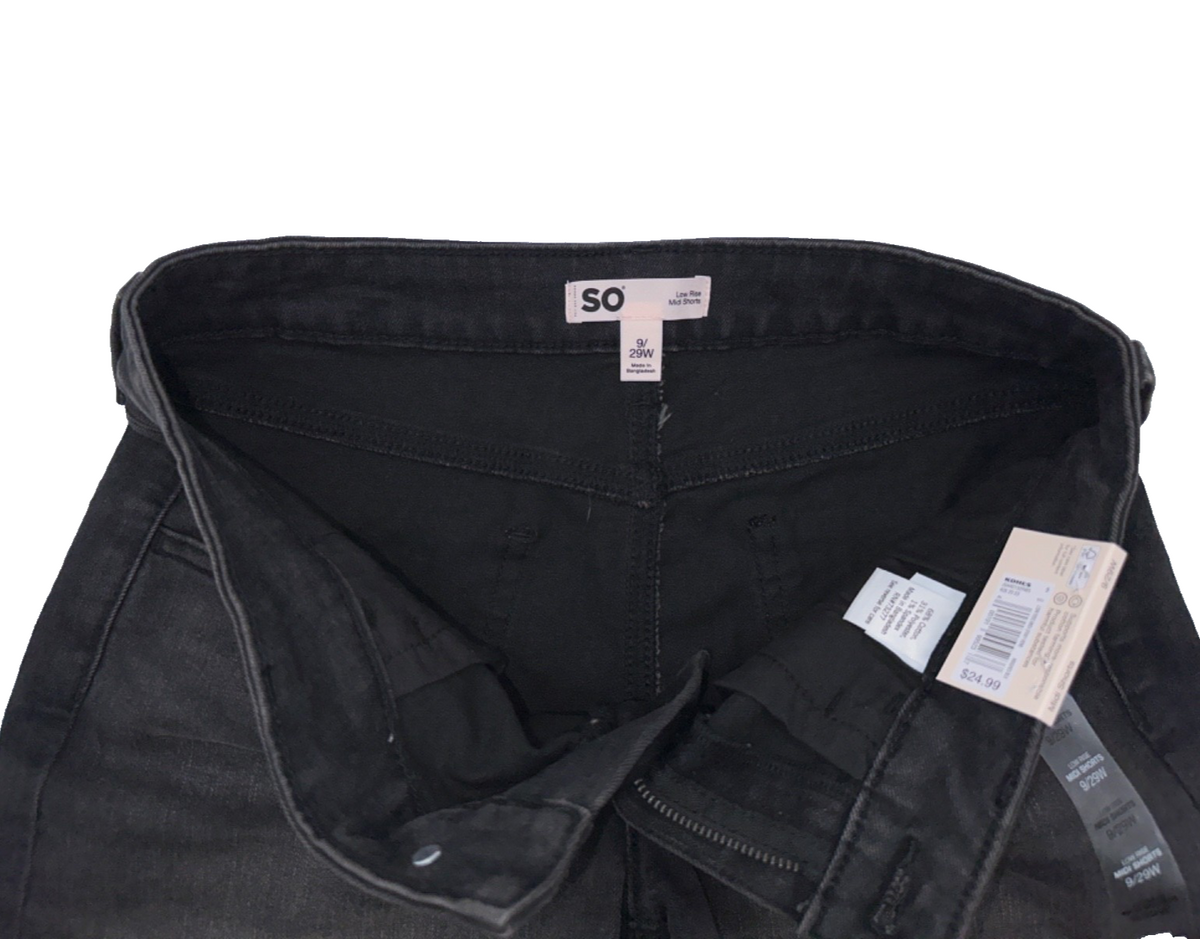 SO Women's Low Rise Midi Fray Hem Jean Shorts - Washed Black - 9/29W - New Tag