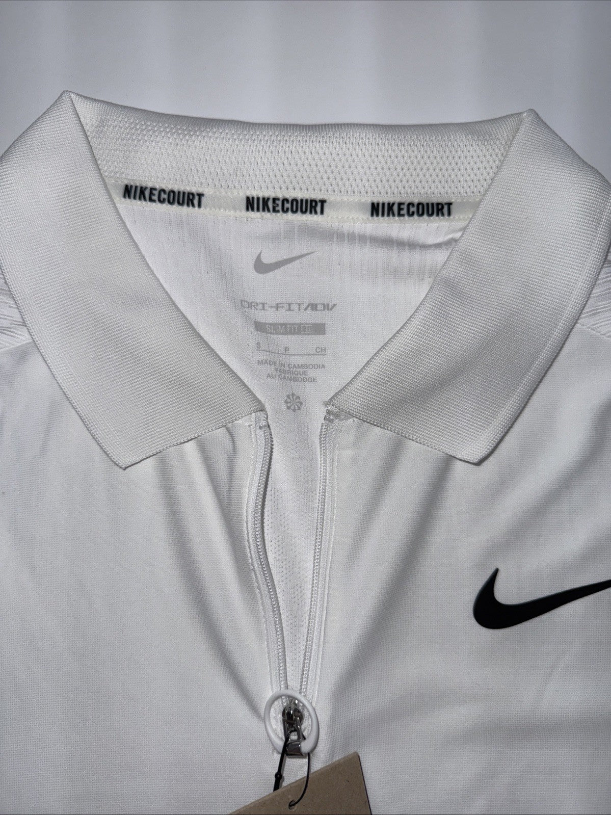 $105 Nike Men’s Dri-FIT Court Slam Tennis Polo Shirt 1/4 Zip- White-Small- NEW