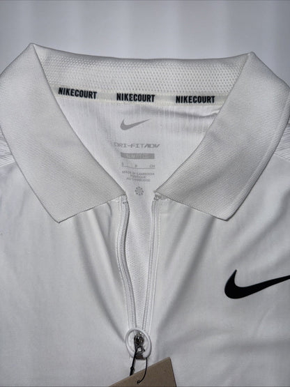 $105 Nike Men’s Dri-FIT Court Slam Tennis Polo Shirt 1/4 Zip- White-Small- NEW