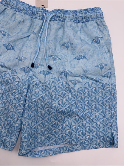 $100 Peter Millar Men’s Tropical Stingray Swim Trunks - Blue- Small - NWT