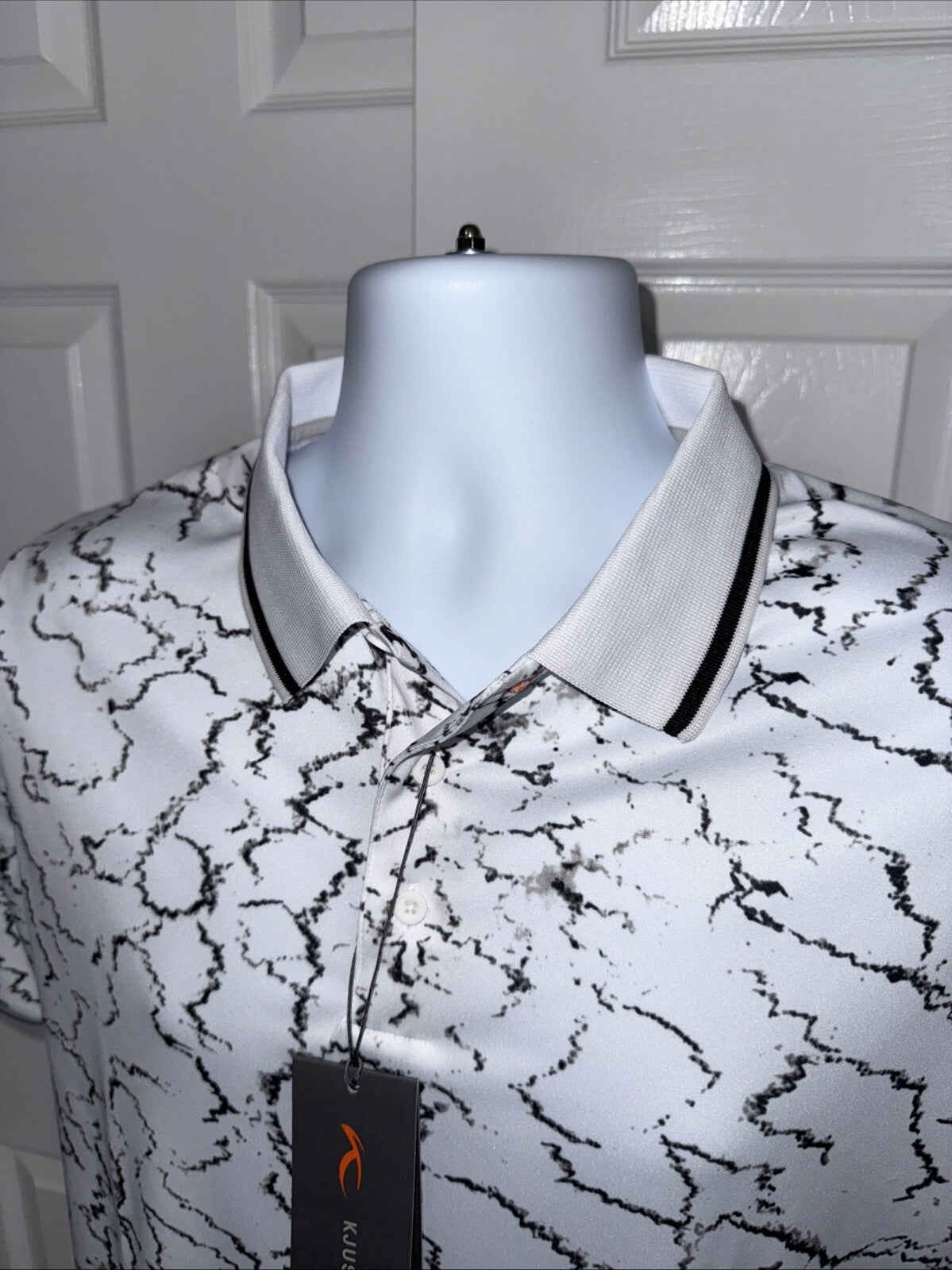 $104 KJUS Men’s Spot Printed Polo Shirt - White/ Black -Medium- New Tag