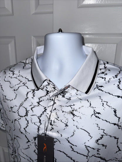 $104 KJUS Men’s Spot Printed Polo Shirt - White/ Black -Medium- New Tag