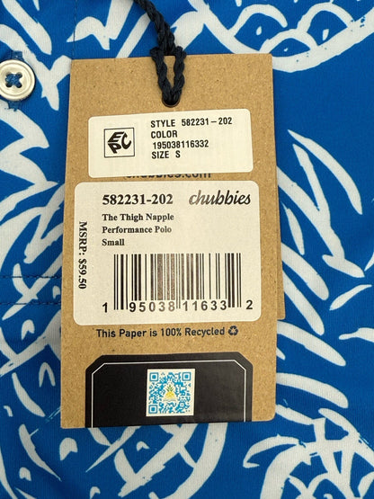 Chubbies Men's The Thigh Napple Performance Polo Shirt- Blue Pineapple-Small-New