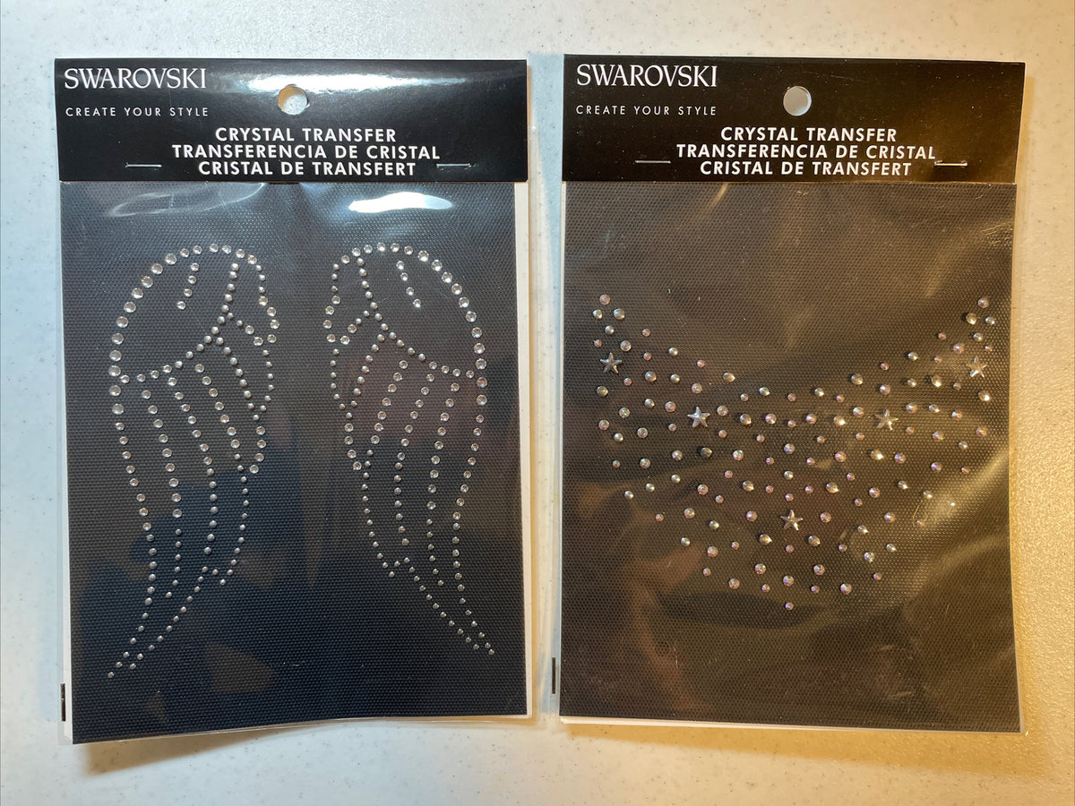 Lot of 2 Crystal Transfer SWAROVSKI Iron-On Design Angel Wings, Studs