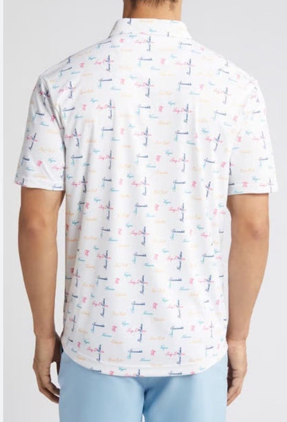 $65 Swannies Men’s Golf Barber Polo Shirt-White/Multi - Medium- New With Tags