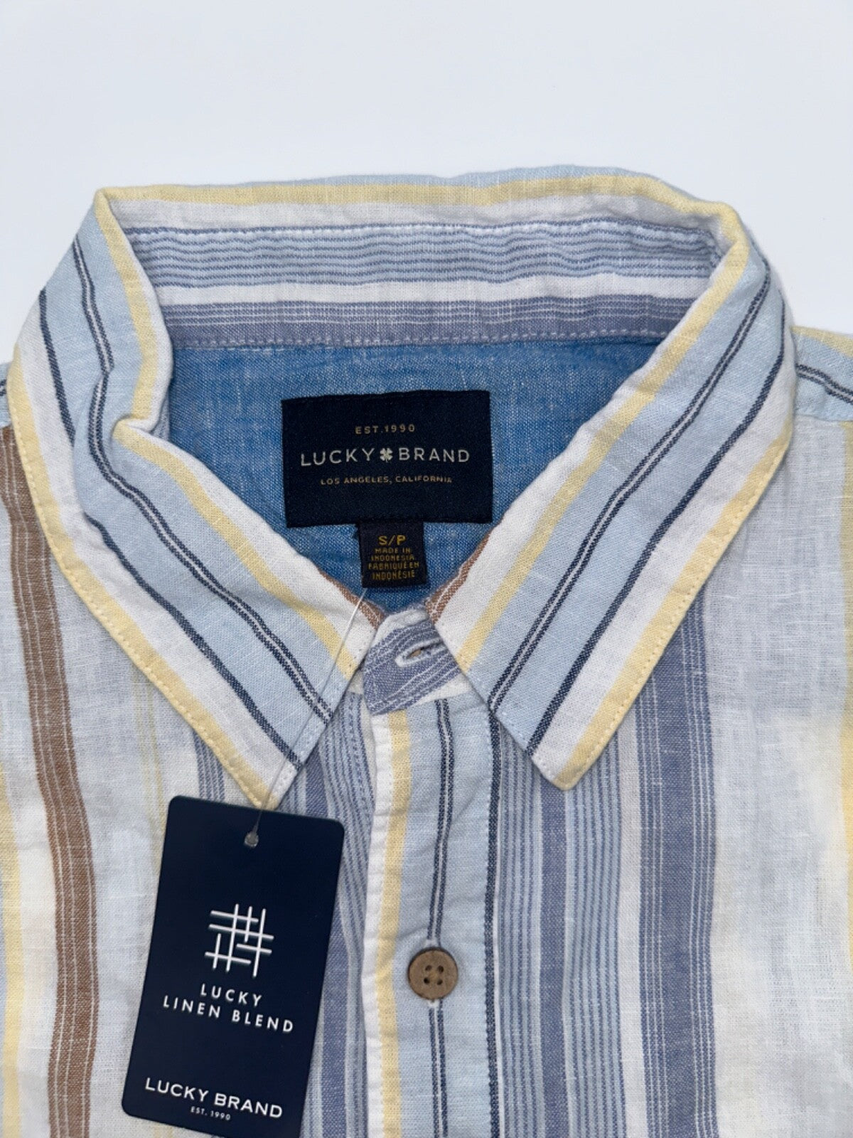 $70 Lucky Brand Men's Striped Linen Camp Shirt - Mulit Color - Small - New