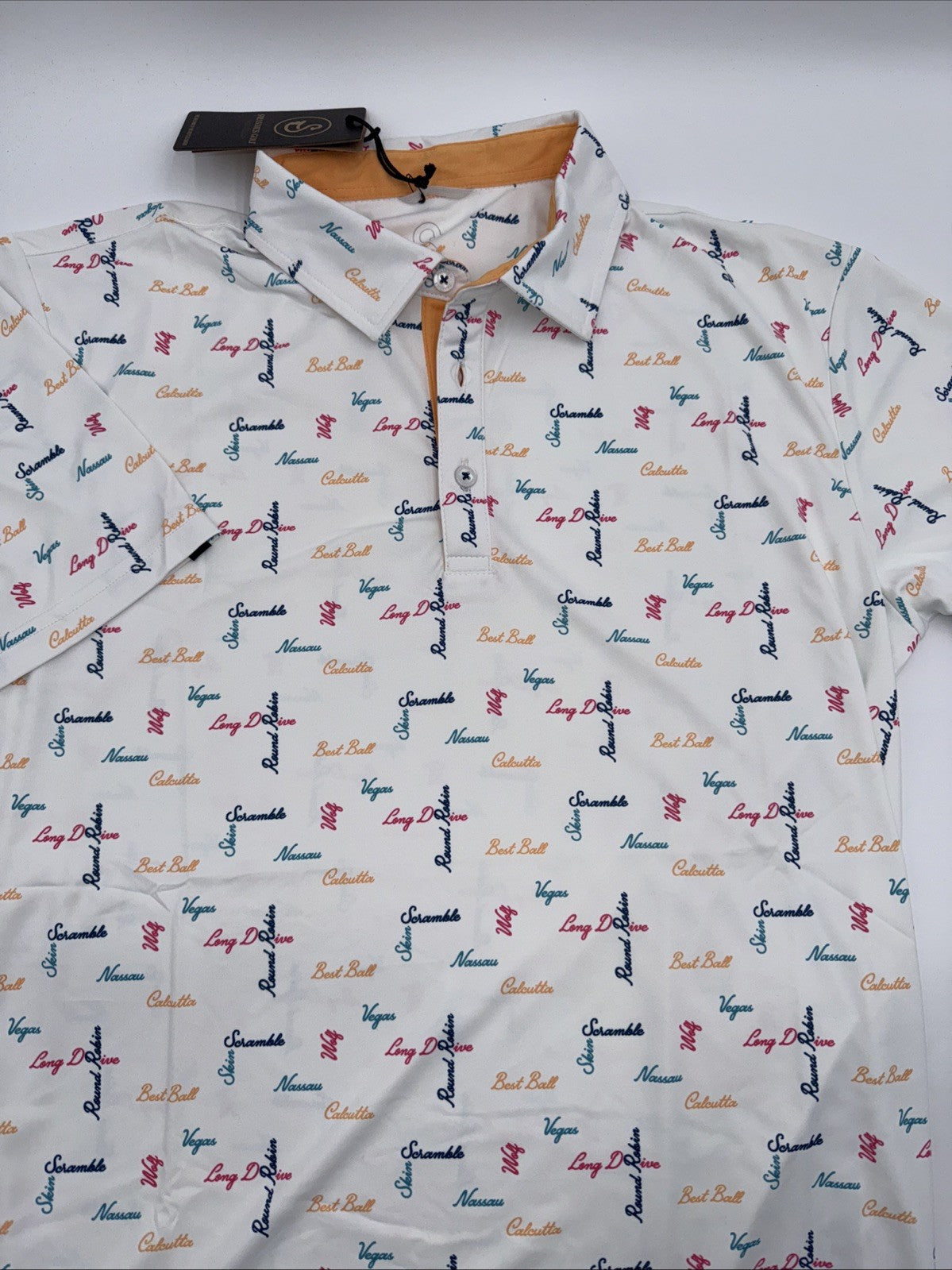 $65 Swannies Men’s Golf Barber Polo Shirt-White/Multi - Medium- New With Tags