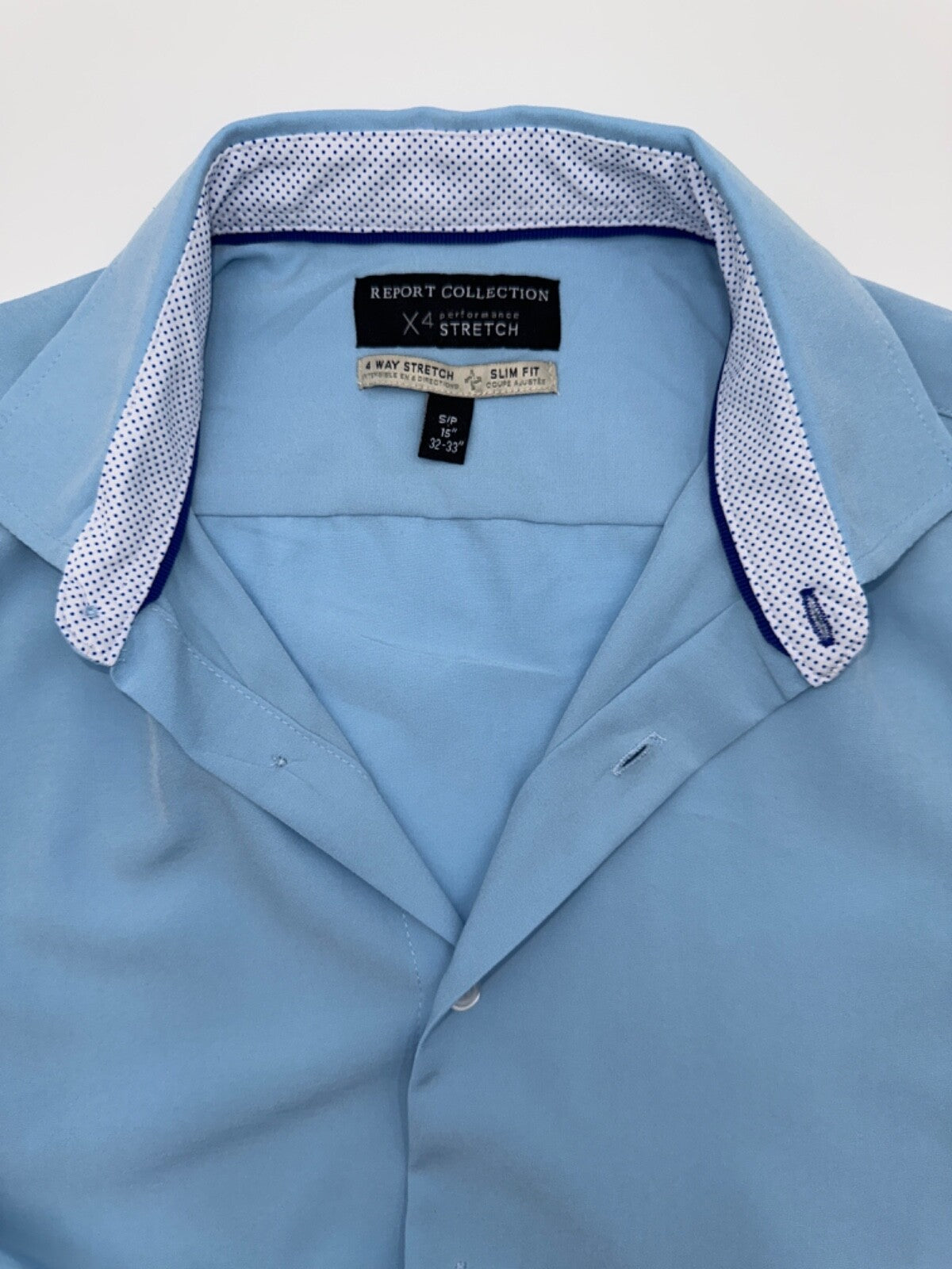 $68 Report Collection Men’s  4 Way Stretch Slim Fit Button Up Shirt-Blue- Small