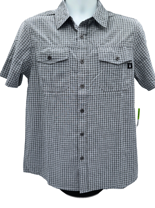 $69 Spyder Men's Short Sleeve Button Down Shirt - Grey - Small - New With Tags