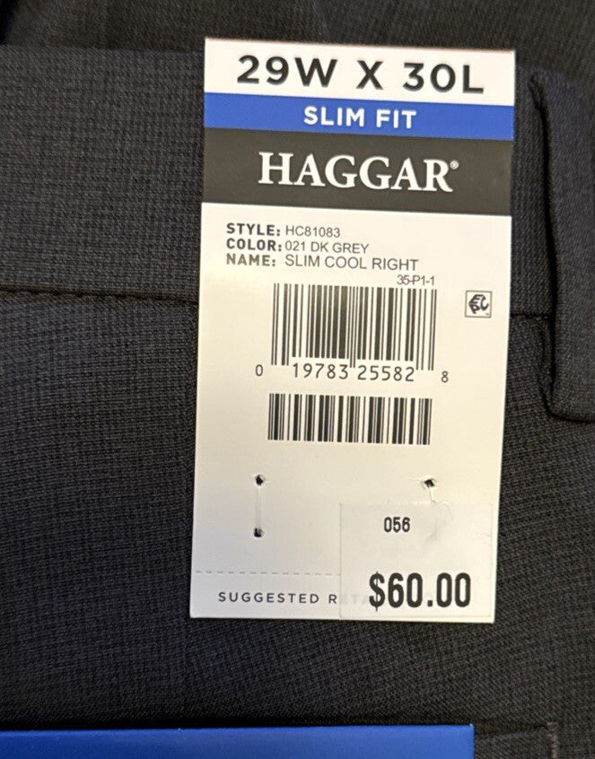 Haggar Men’s Performance Flex Slim Fit Flat-Front Pants-Dark Grey- 29Wx30L