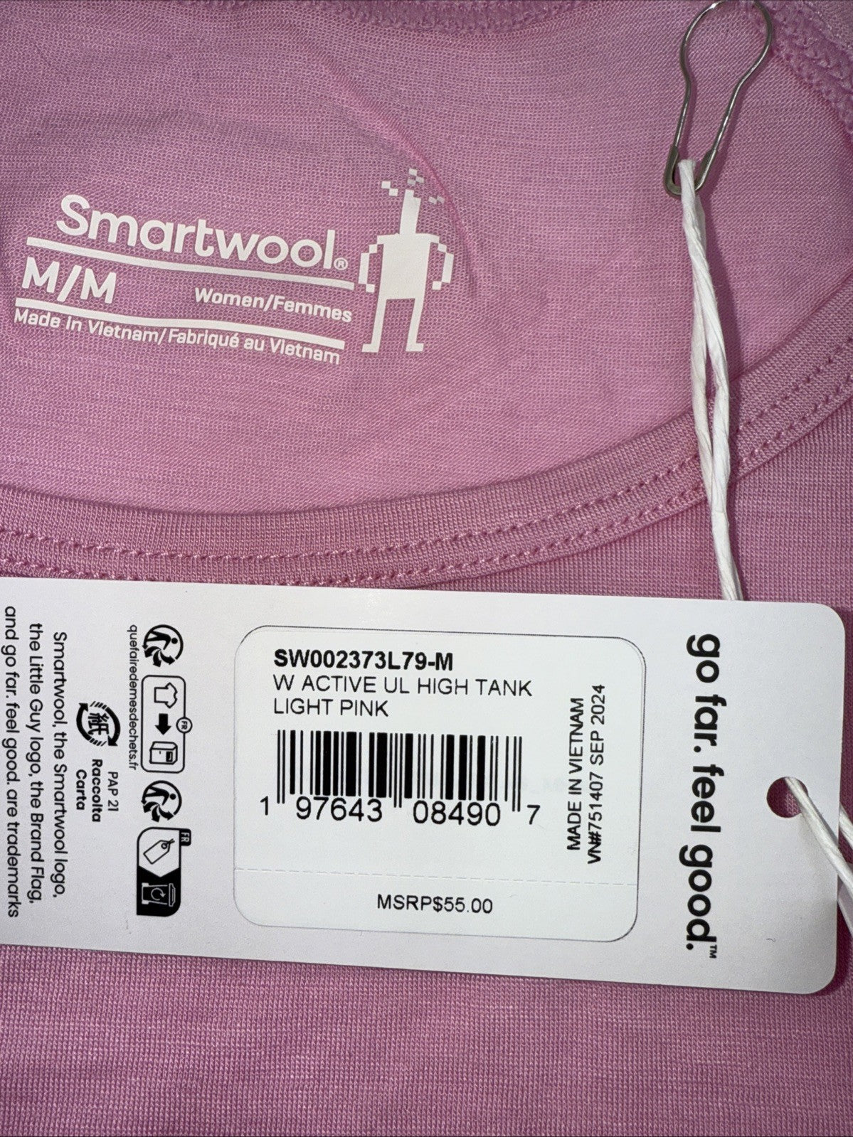 $55 Smartwool Women’s Active Ultralite High Neck Tank Shirt- Light Pink- Medium