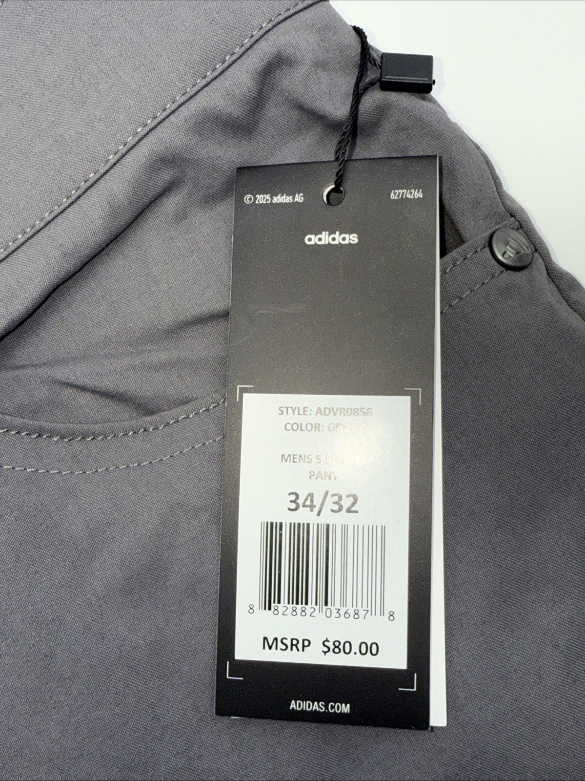 $80 ADIDAS Men's Ultimate 365  5-Pocket Tapered Golf Pants-Grey 5 -34W 32L-New