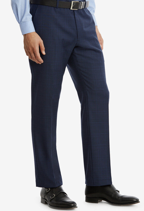 Tommy Hilfiger Men's 32W 32L Modern Fit THflex Wool Plaid Pants-Blue -Tyler-$190