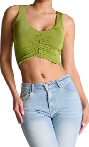 $64 N by Naked Wardrobe Women’s Shirred Crop Top - Olive- Medium- New With Tags