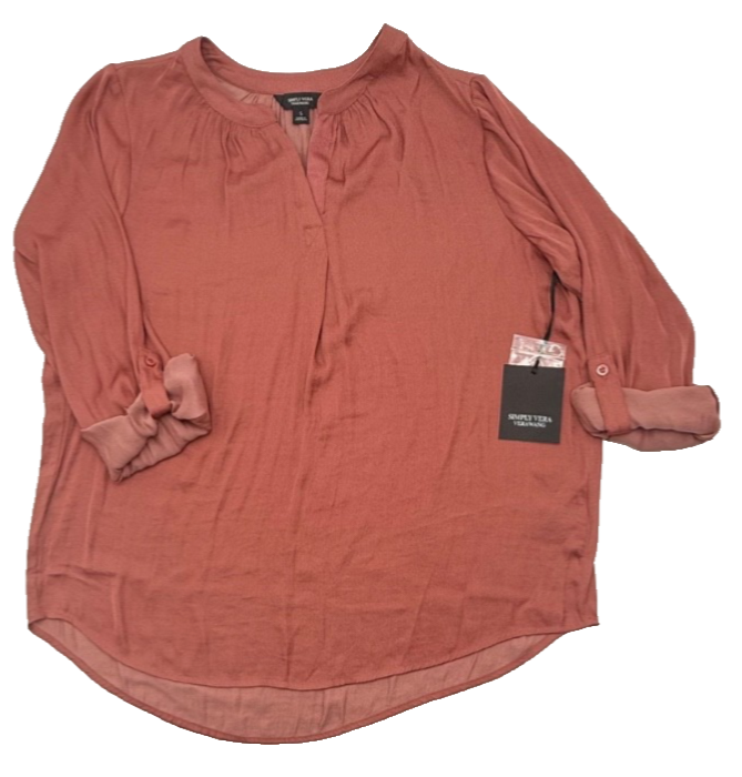 $48 Simply Vera Wang Women’s-Rolled Popover Top Shirt- Rose- Small-New Tag