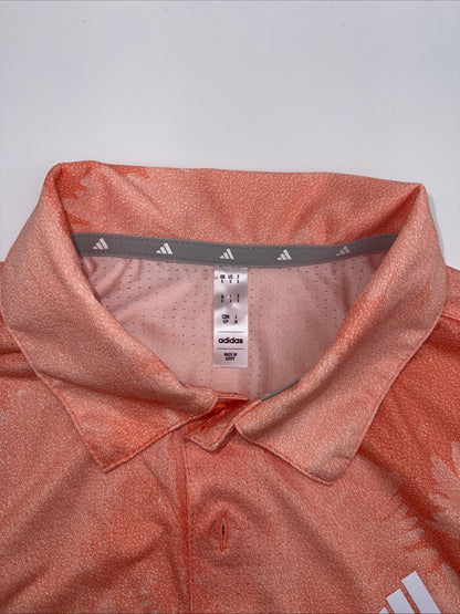 $65 Adidas Men's Flower Mesh Golf Polo Shirt -Coral Fusion Orange- Small -New