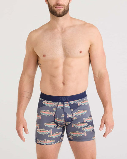 $34 SAXX Men’s Quest Quick Dry Mesh Boxer Brief Fly-Mosaic Trout - Medium - New