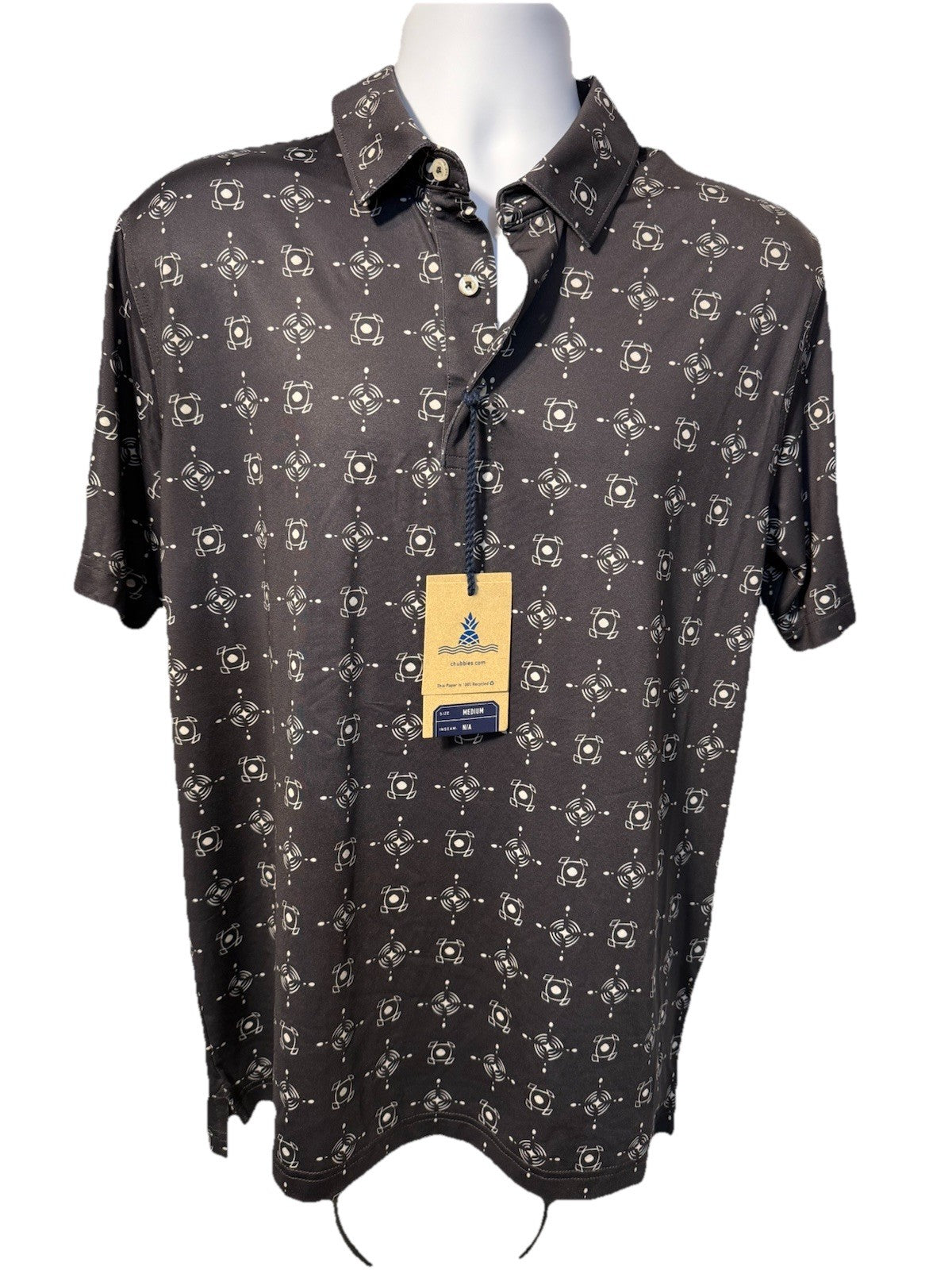 $60 Chubbies Men’s Polo Shirt The Bandanarama Performance- Black -Medium-New