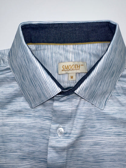 $98 Smooth Co Men's Westside Stripe Button Down Shirt - Morning Sky-Medium-New
