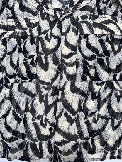 $88 T Tahari Women's Long Sleeve Feather Print Blouse - Black/Tan - Medium -New