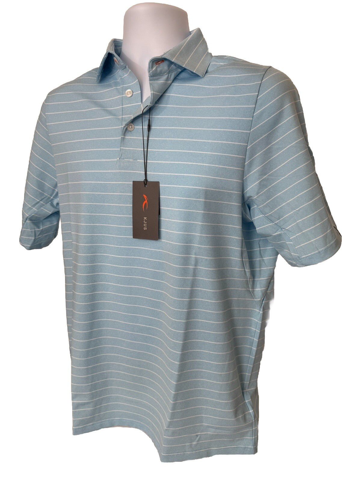 $99 Kjus Men’s Soren Golf Polo Striped Performance Shirt-Blue-Size: 50/Medium