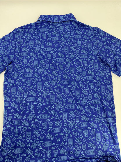 $70 Pins & Aces Men’s Happy Hour Performance Stretch Polo-Blue Bonnet-Medium-New