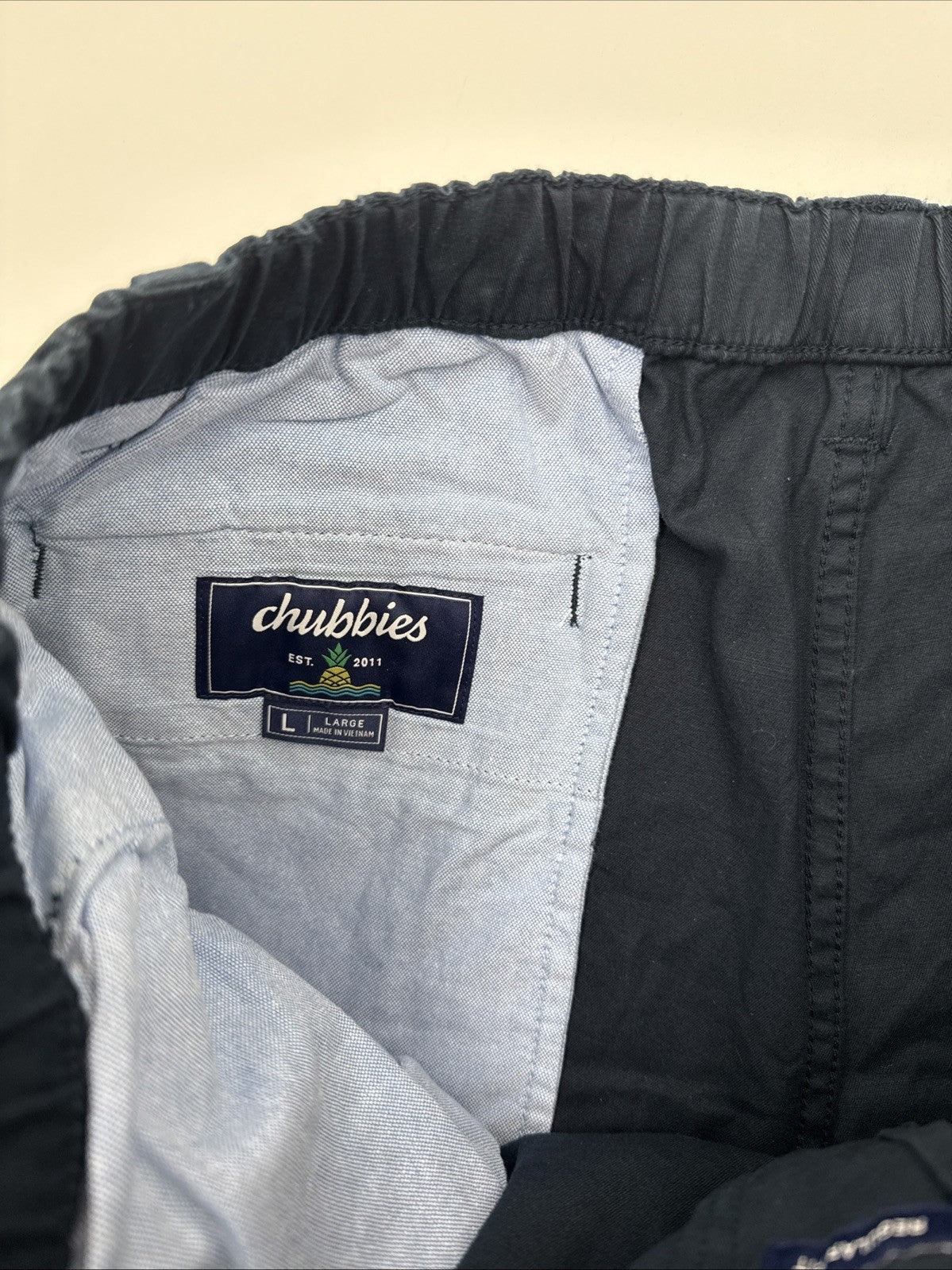 $70 Chubbies The Armadas 7” Originals Stretch Twill Shorts-Navy- Large- New Tag