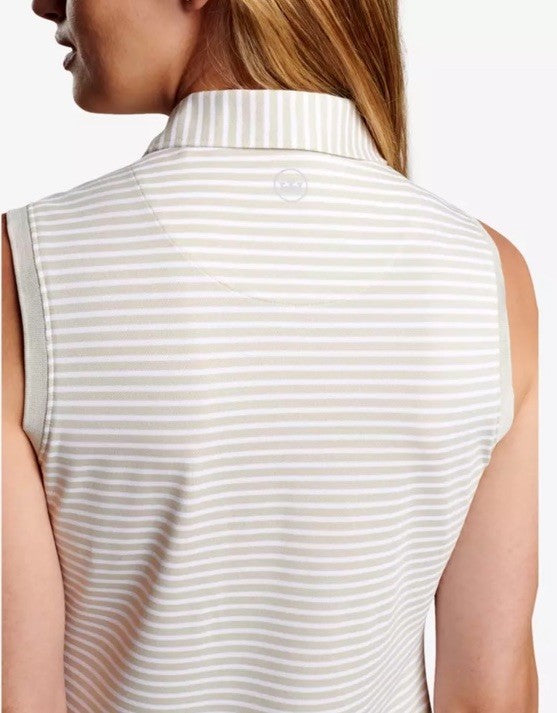 $90 Peter Millar Women’s Banded Striped  Sleeveless Top- Stone/White- Medium-New