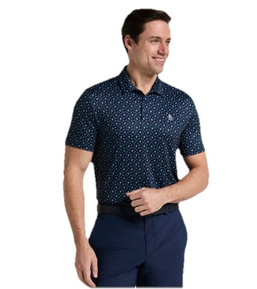 $90 Original Penguin Men’s All Over Augusta  Golf Polo-Black Iris-Medium-New