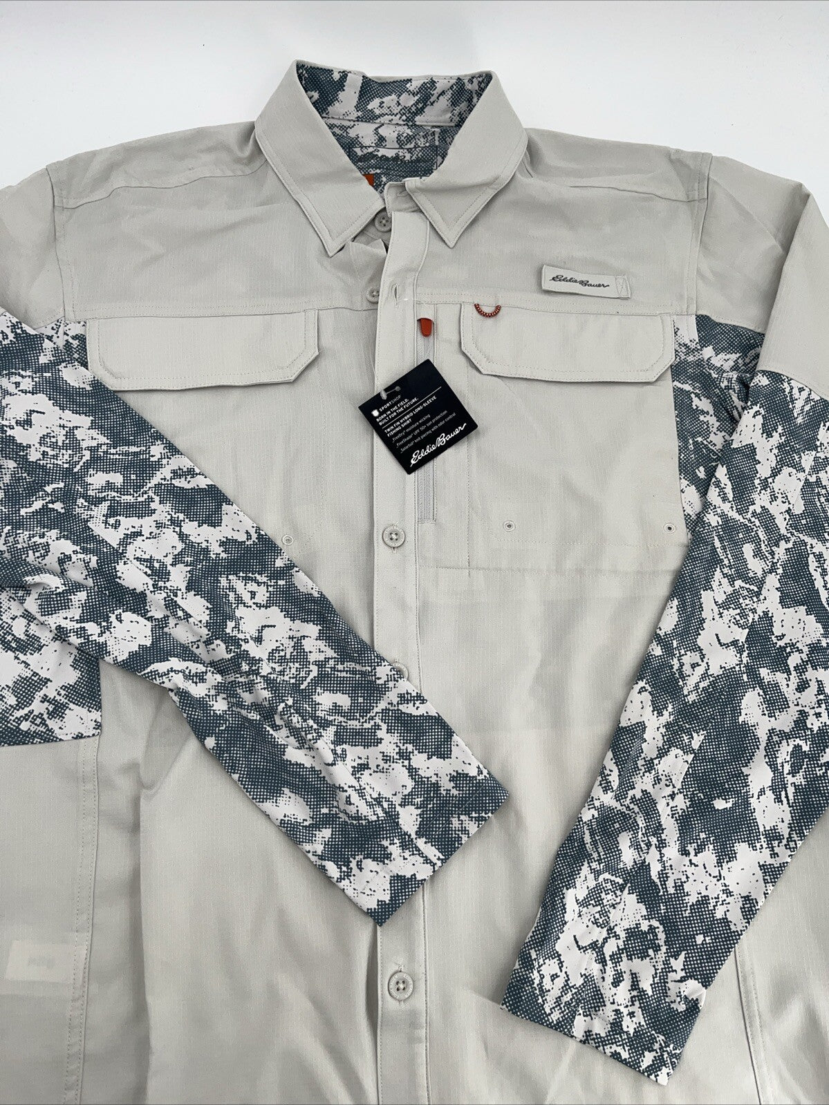 $90 Eddie Bauer Men’s Twin Hybrid Shirt Long Sleeve Button Down-Grey-Small-New