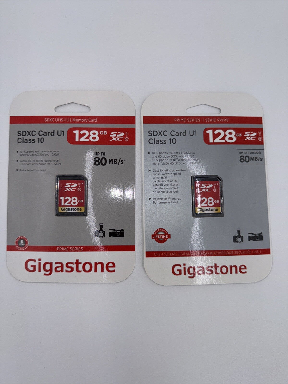 Lot Of 2 X Gigastone 128GB SD Card Class 10 SDXC Memory Card High Speed Video