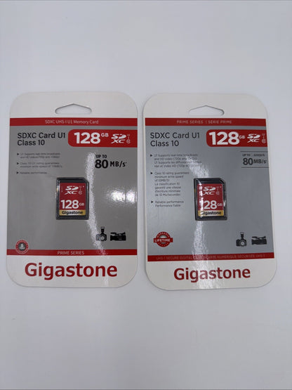 Lot Of 2 X Gigastone 128GB SD Card Class 10 SDXC Memory Card High Speed Video