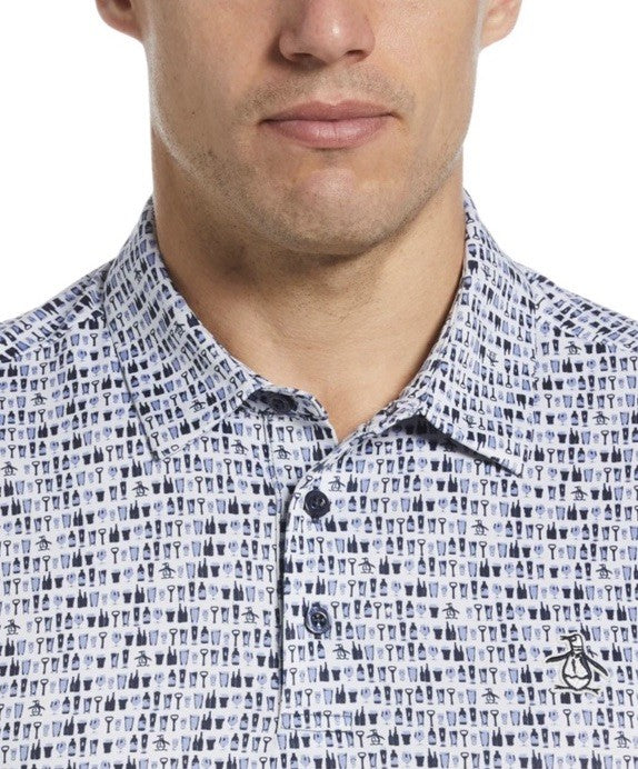 $90 Original Penguin Men’s Have A Beer Print Golf Polo/Shirt-Black Iris-Large