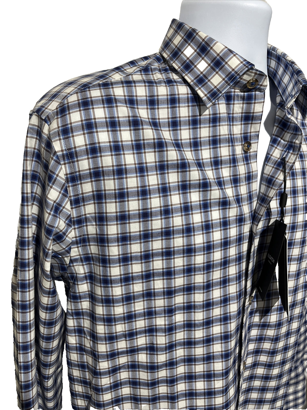 Bugatchi Uomo Men’s Plaid Dress Shirt Long Sleeve -Blue White-Medium- New $149