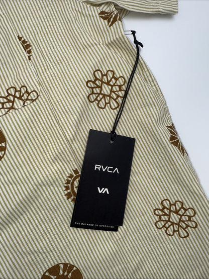 $66 RVCA Men's S/S Button Shirt ENDLESS SEERSUCKER - Gold - Medium - New W Tags