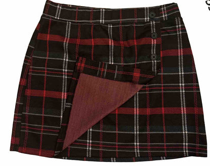 SO® Women’s Junior’s Side Buttoned Faux Wrap Mini Skirt -Red Black Green- Medium