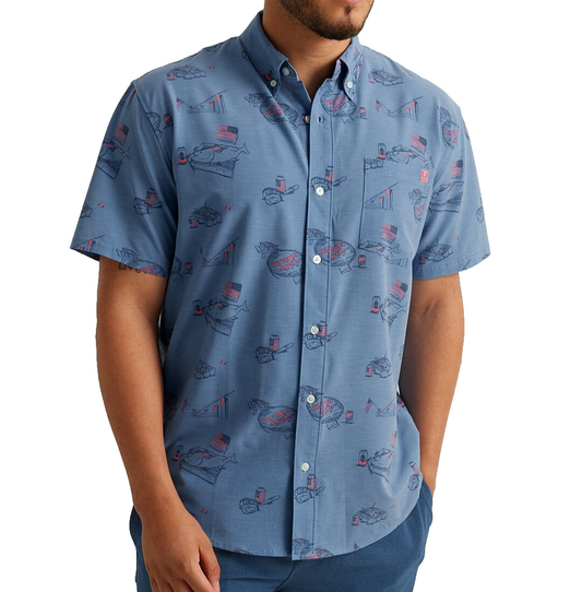 $60 Huk Men's Americookin Konna Button Down Shirt - Navy - Large -New With Tags