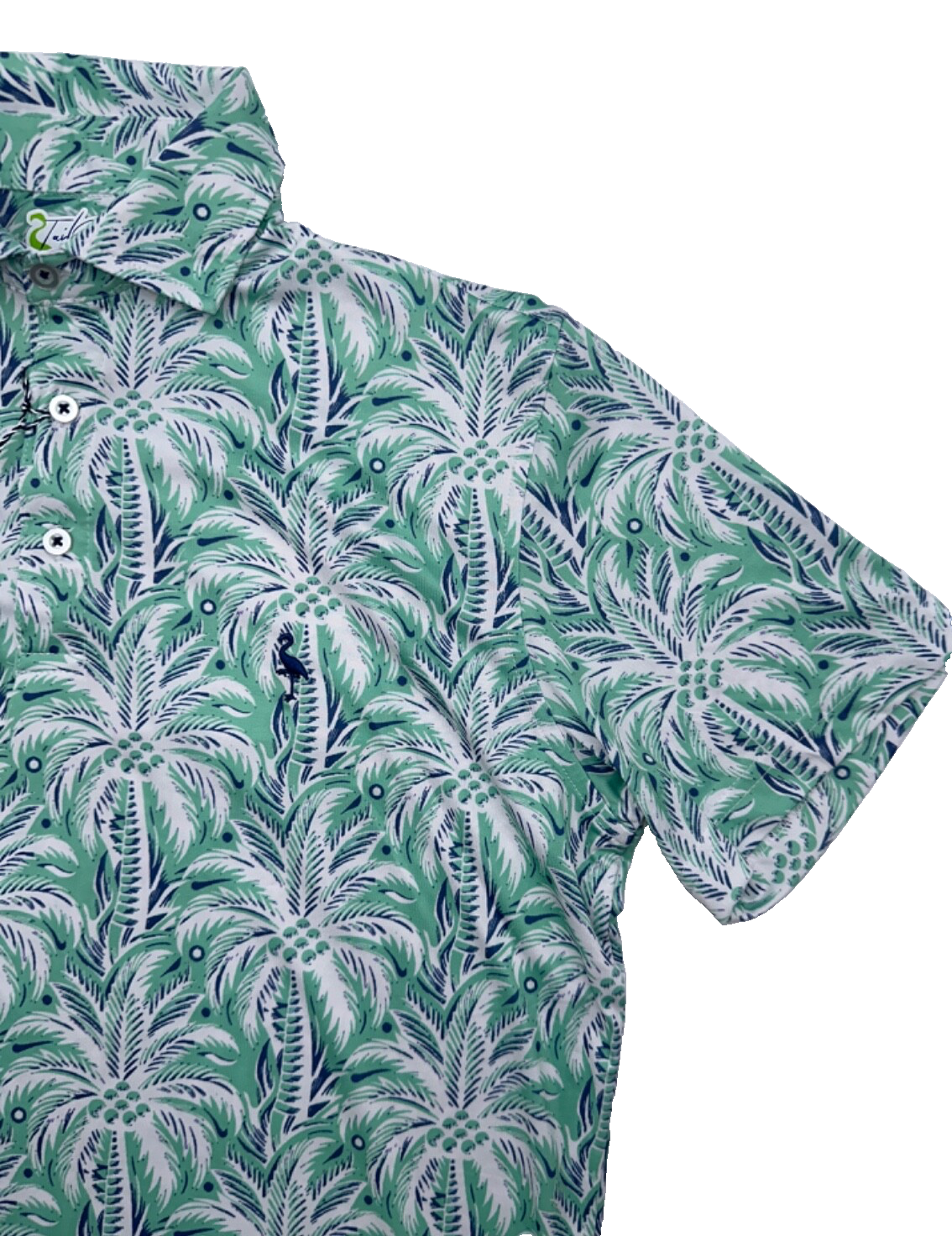 $80 TailerByrd Men's Palm Tree Print Performance Polo- Sea Foam - Small - New