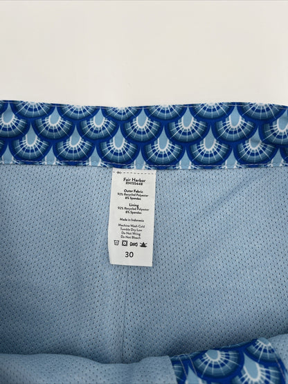 $89 FAIR HARBOR Men’s Sextant Swim Trunk Inner Lined Shorts-Blue Deco-Size: 30W