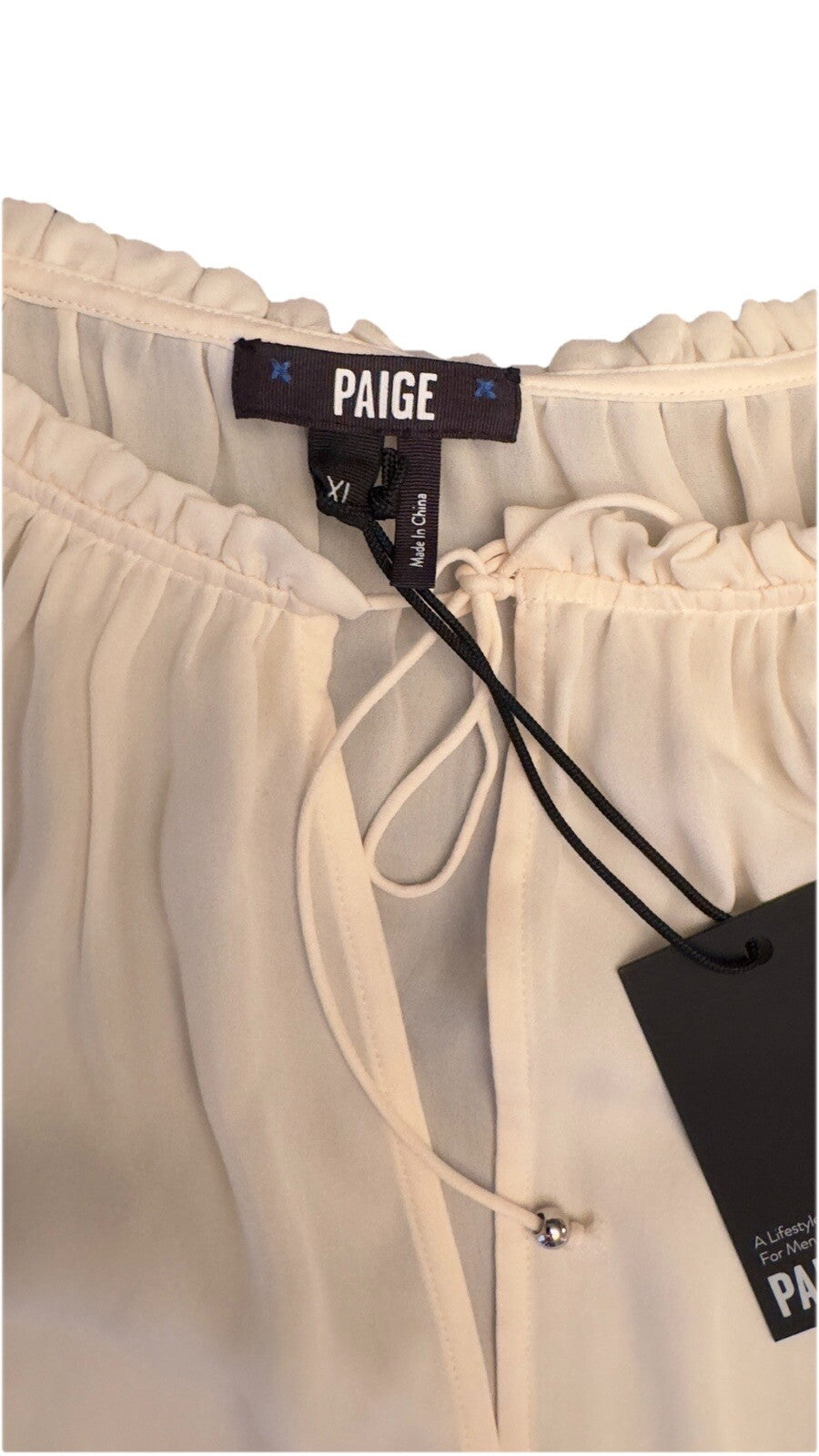 Paige Women’s Patina Silk Blouse Top Shirt With Lace - Antique White- XLarge