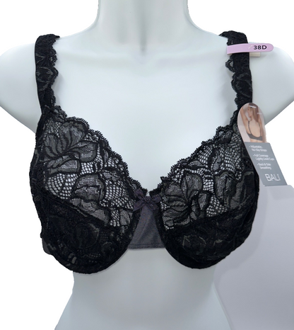 $48 Bali Women’s Lift Lace Desire Underwire Bra Adjustable Comfort U Straps-38D