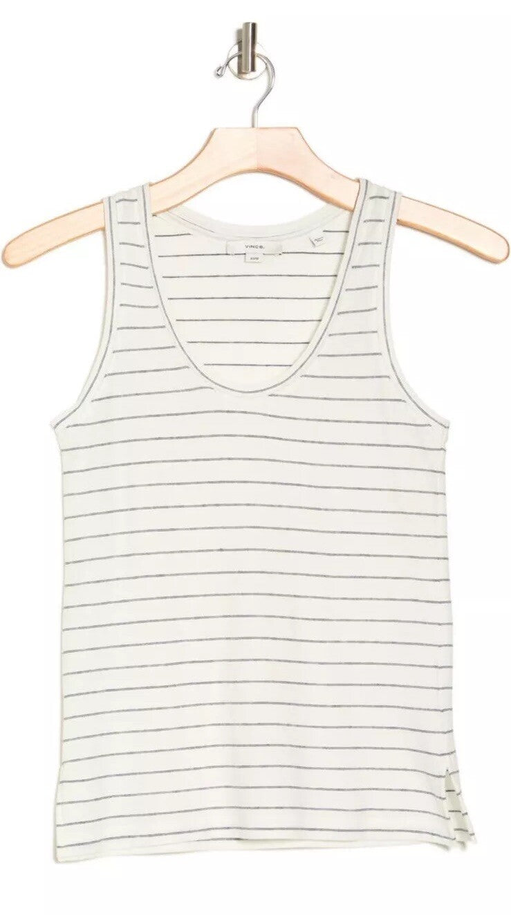 $80 *New* Vince Easy Scoop Neck Striped Tank Top- Off White- Large -New Tag