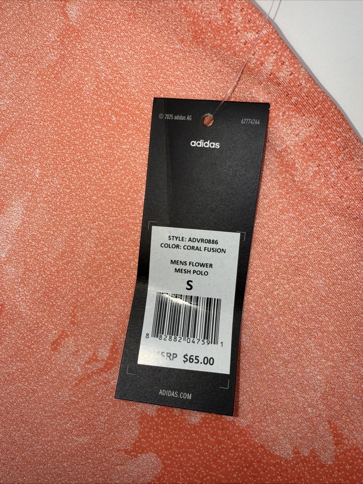 $65 Adidas Men's Flower Mesh Golf Polo Shirt -Coral Fusion Orange- Small -New