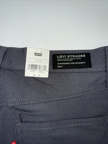 $70 Levi's Men's 511 Slim Tech Pants Stretch A92130010- Grey- 34W 32L - New Tag