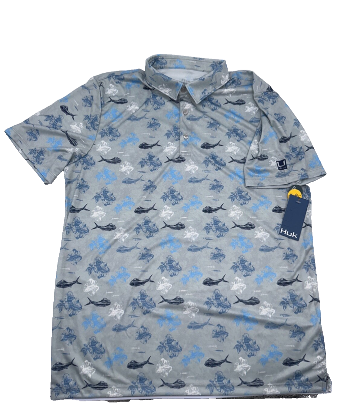 $55 Huk Men's KC Pursuit Printed Polo Shirt - Marolina Blue - Large - New Tag
