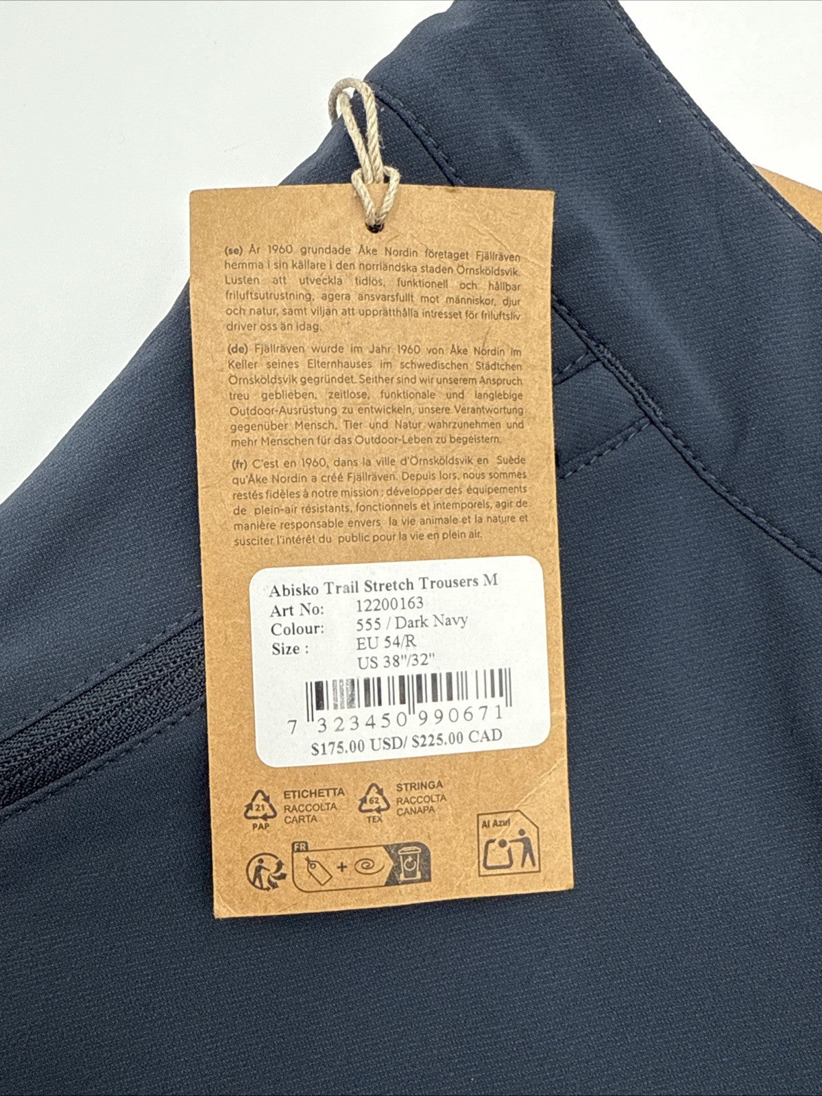 $175 Fjall Raven Men’s Abisko Trail Stretch Trousers - Dark Navy -38W x 32L-New