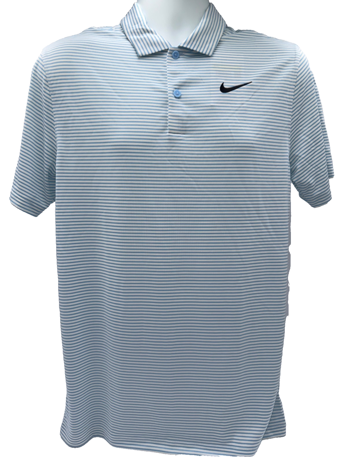 $55 Nike Men's Dri-Fit Core Stripe Golf Polo Shirt - Pale Ivory/Blue - Medium