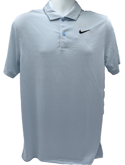 $55 Nike Men's Dri-Fit Core Stripe Golf Polo Shirt - Pale Ivory/Blue - Medium